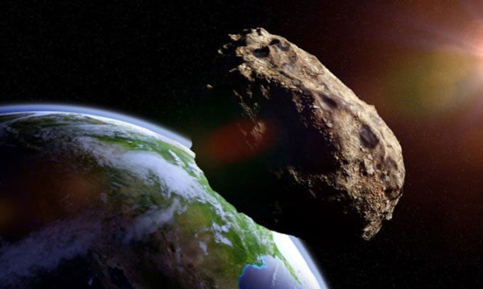 Simulation of an asteroid approaching Earth.
