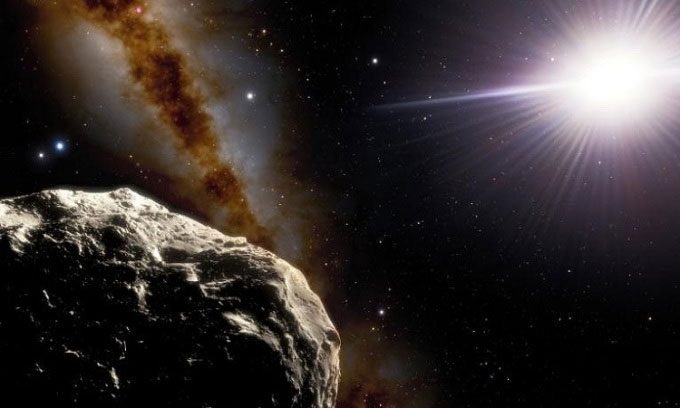 Simulation of a Trojan asteroid orbiting the Sun like Earth.