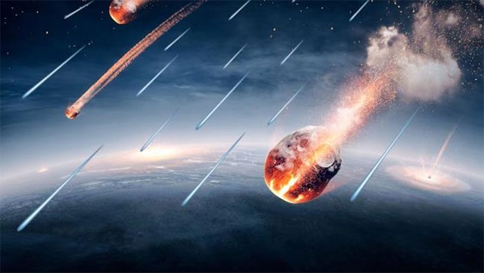 Illustration of asteroids colliding with Earth carrying water.