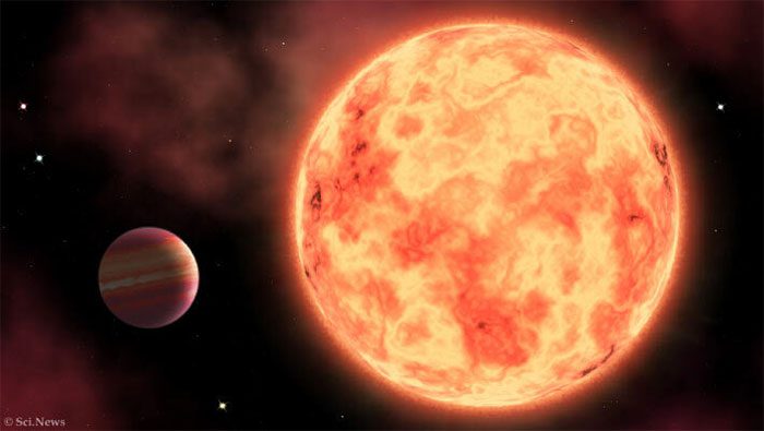 Graphic illustration of a warm Jupiter orbiting a G-type dwarf star