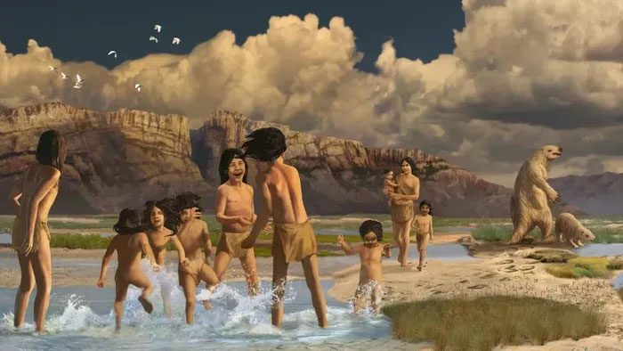 Children from the last Ice Age splashing in a puddle