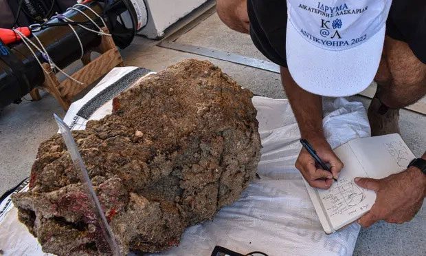 The head of the Hercules statue found near Antikythera Island, Greece.