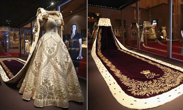 The gown and cape of Queen Elizabeth II were exhibited.