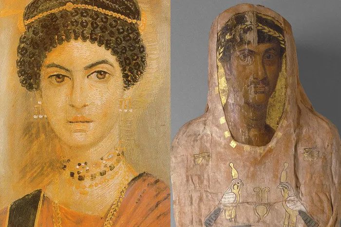 Portrait paintings placed on the faces of mummies.