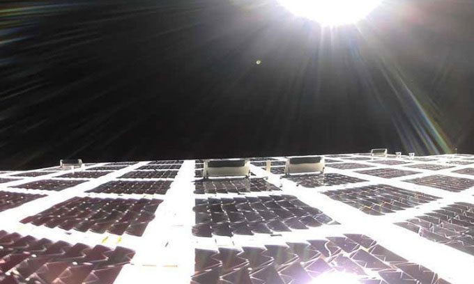 64m2 reflective antenna of BlueWalker 3 satellite after deployment in orbit.