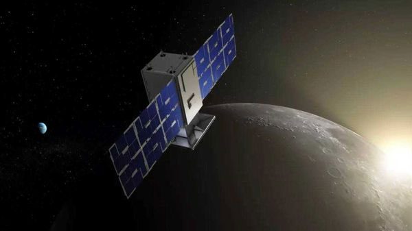 Illustrative image of NASA's CAPSTONE satellite in orbit