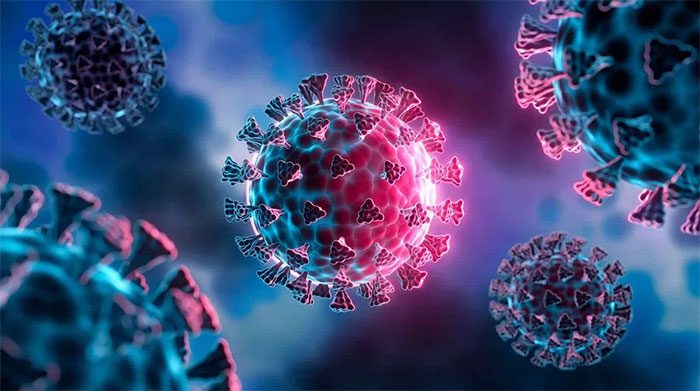 Illustration of a mutation of the COVID-19 virus.