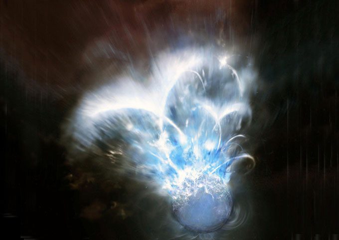 Simulation of a powerful energy burst emitted from a magnetar.