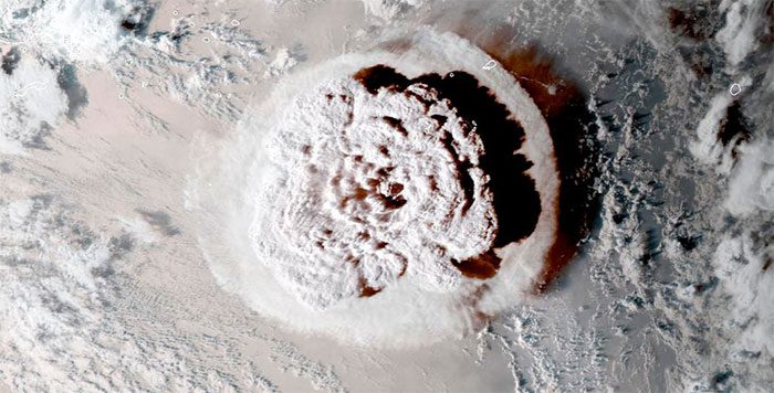 The underwater volcanic eruption in Tonga on January 15.