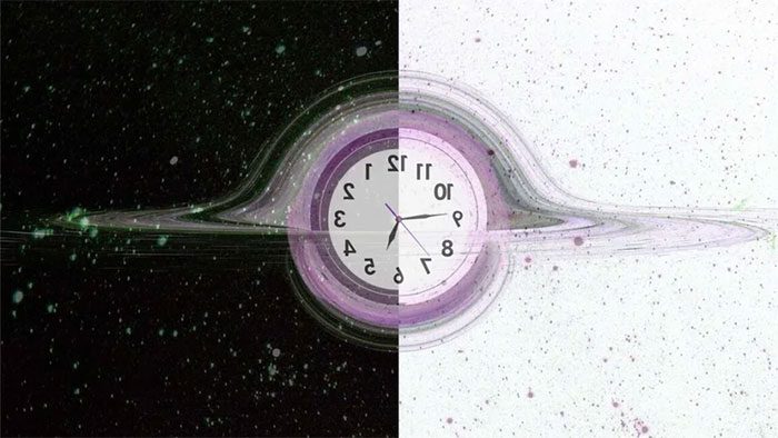 The symmetrical universe will have time running backward compared to our universe.