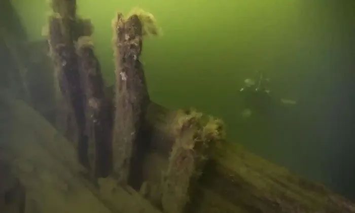 A diver approaches the wreck of the Applet.