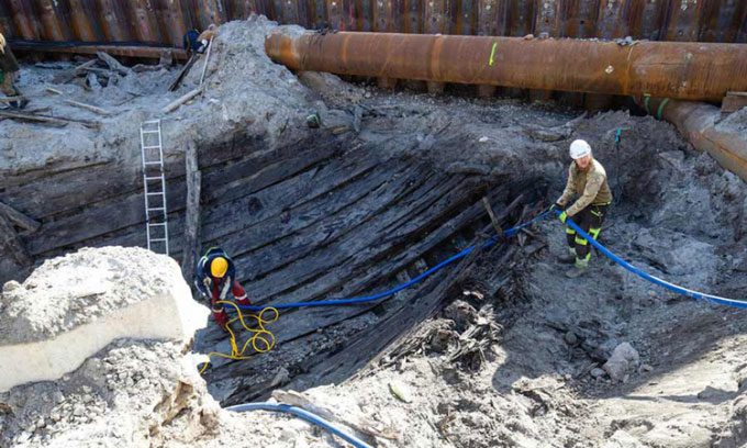 The Hanseatic merchant shipwreck located 1.5 meters beneath the streets of Tallinn