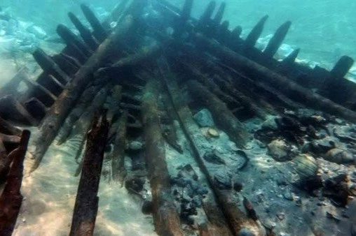 The wreck of the ship off the coast of Israel.