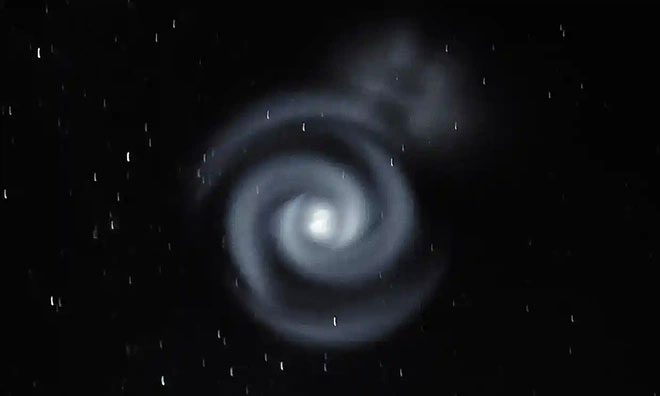 A blue light spiral seen from Stewart Island, New Zealand, on June 19.