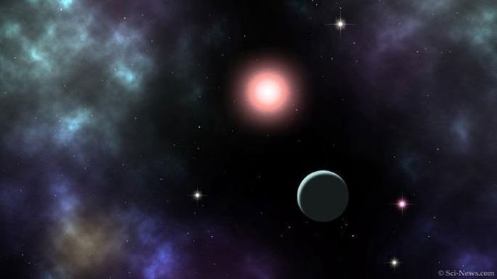 Graphic depicting the red dwarf star and its temperate planet