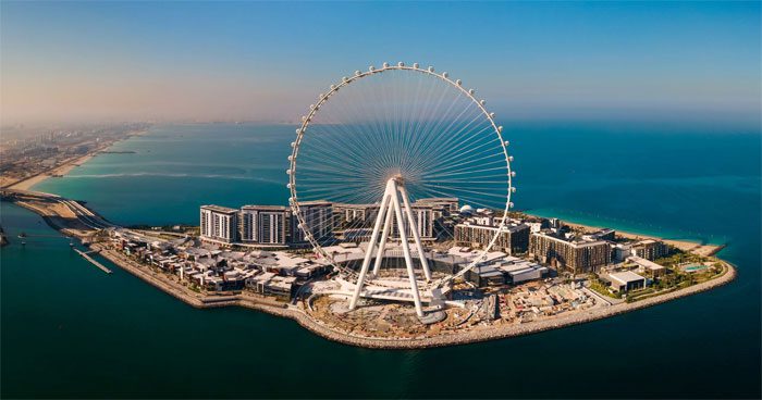 The Ferris wheel is located on Bluewaters Island in Dubai.