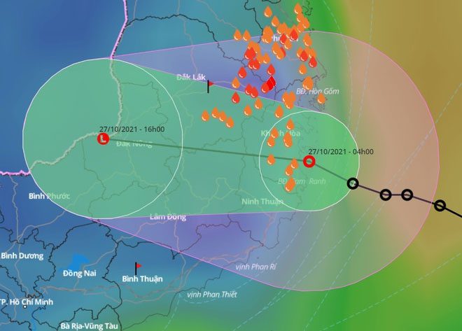 The tropical depression is likely to sweep directly through Khanh Hoa this morning