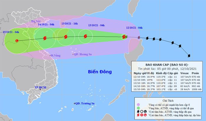 Position and path of Typhoon No. 8.