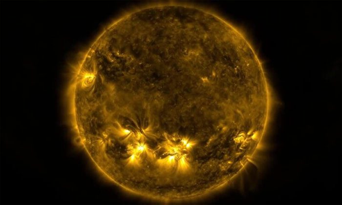 Image of solar storm observed from Solar Dynamics Observatory.