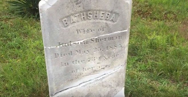 The gravestone of the mysterious woman named Bathsheba Sherman.