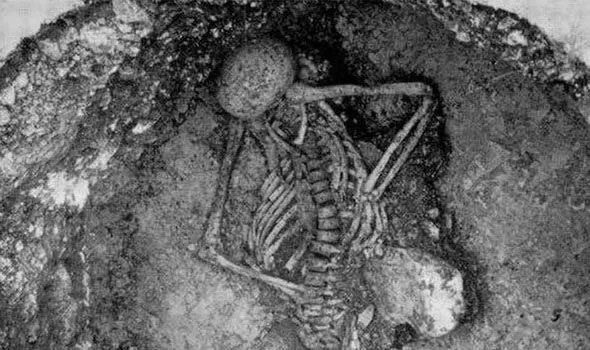 The skeleton buried upright known as "the Mysterious Briton."