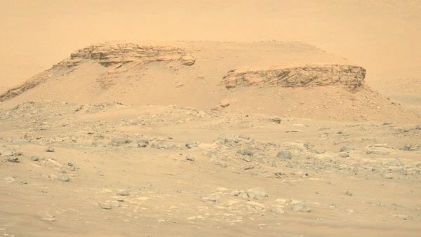 Tilted sediment layers indicating they once belonged to a river delta.