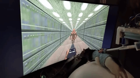 The goal is to teach the mice how to navigate a short corridor in Doom II
