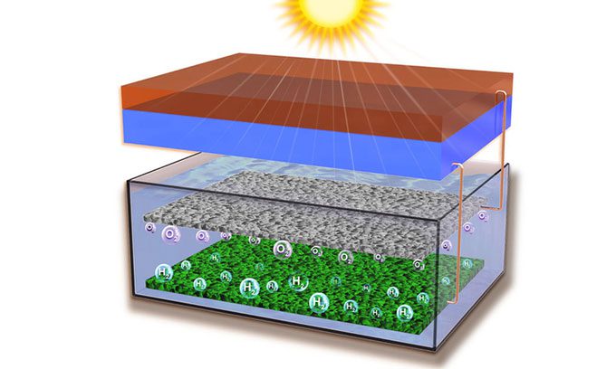 Illustration of technology converting solar energy directly into hydrogen