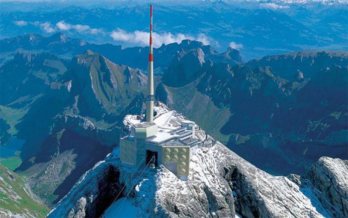 Laser pole on Säntis mountain in Switzerland.