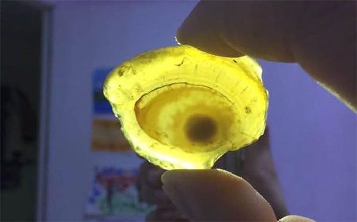 The stone found by the young man has a pattern resembling a human eye.