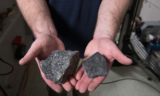 Simulated Moon rocks made from basalt used to test materials for spacesuits