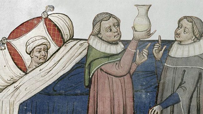 Illustration of a person suffering from sweating sickness.