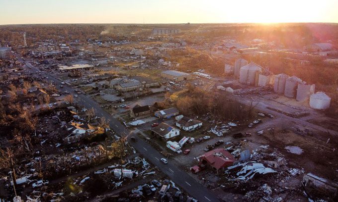 Debris in Mayfield, Kentucky, USA, on December 13.