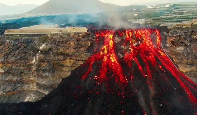 Lava flowing from the volcano.
