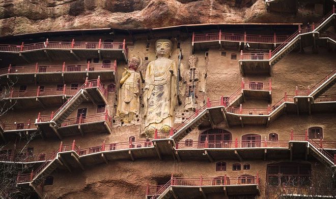 Impressive scenery of the Maijishan Grottoes.
