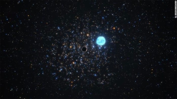 A cosmic black hole and a star orbiting the black hole.
