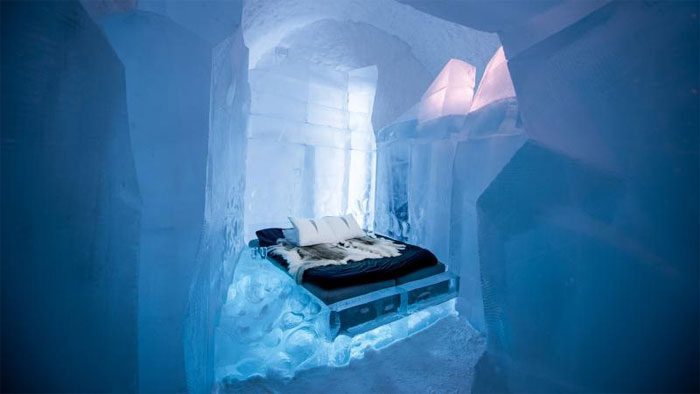 The entire hotel is redesigned each year after the ice melts in spring