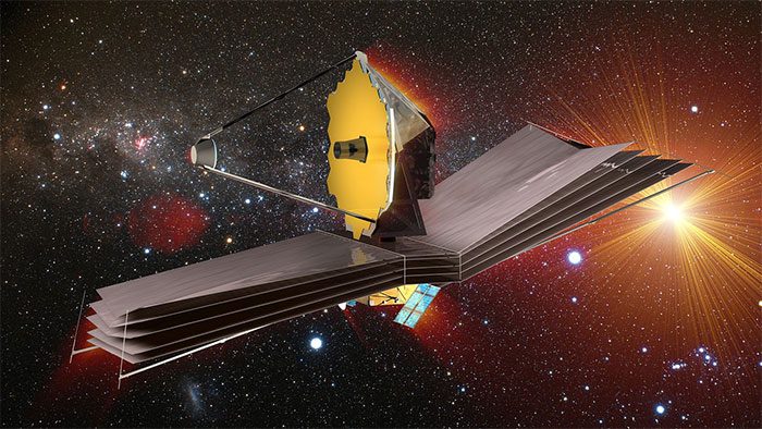 Simulation of the James Webb Telescope operating in orbit.