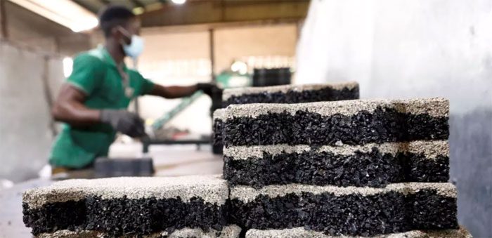 The process of recycling used car tires.