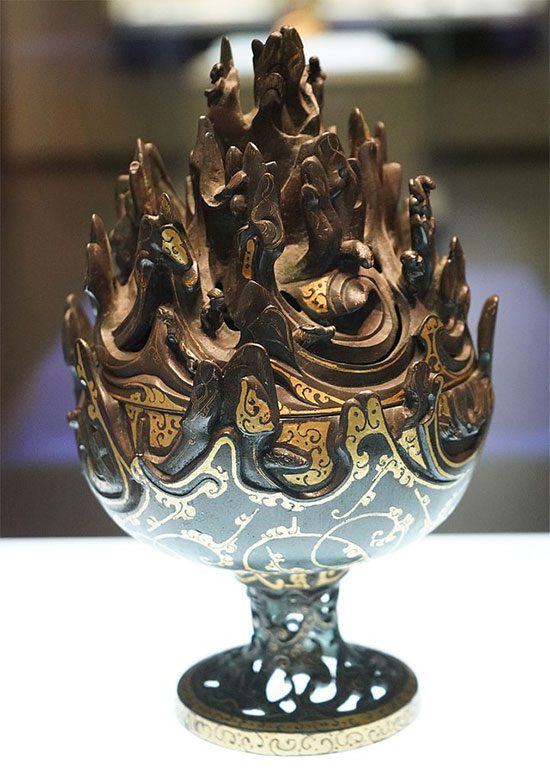 Gold-plated bronze incense burner from the Western Han Dynasty, 2nd century BC.