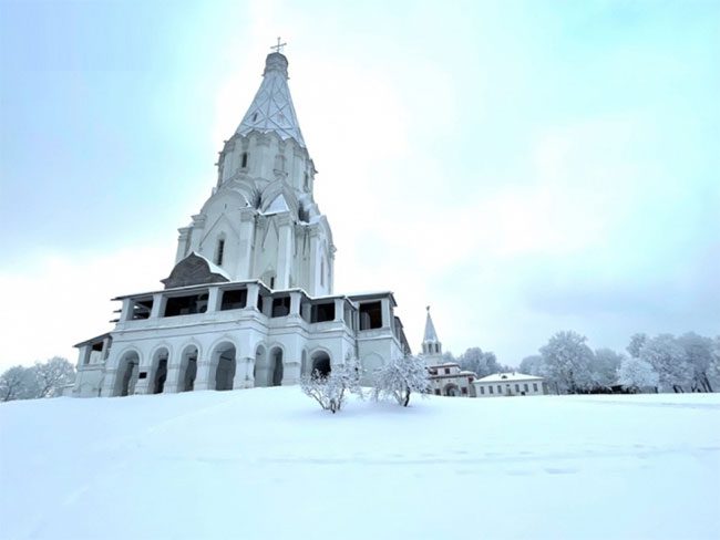 The old church in the park appears even more majestic and tranquil.