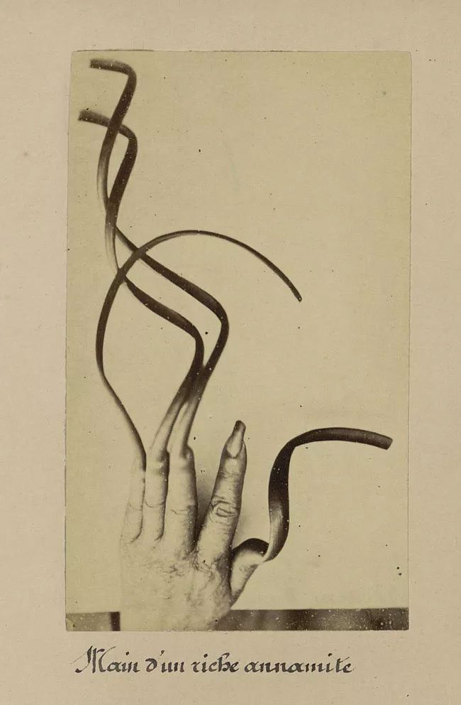 The hand with long nails of a wealthy Vietnamese person.
