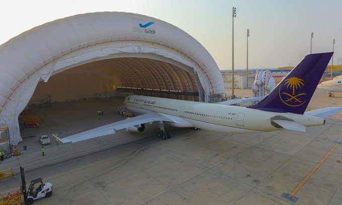 Jeddah H75 hangar used for commercial aircraft maintenance.