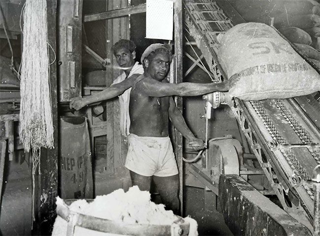 Image from an asbestos manufacturing plant in the 1960s-1970s