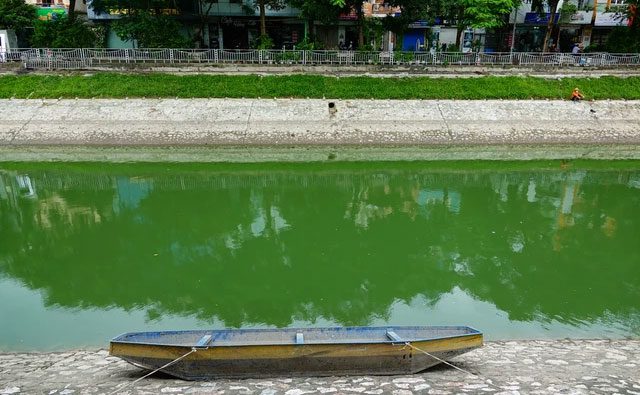 The green color of the river this year is attributed to the prolonged rainy weather.