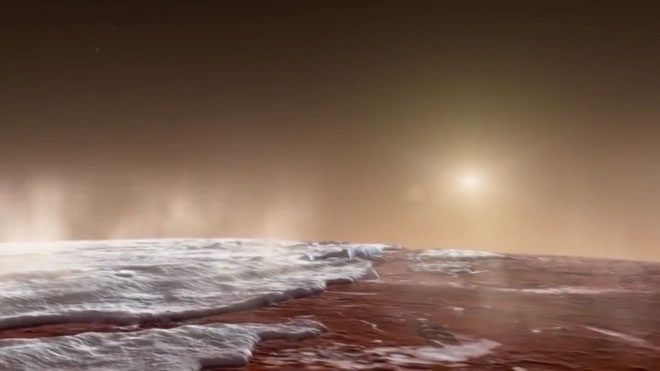 Most of the water on Mars exists in the form of ice.