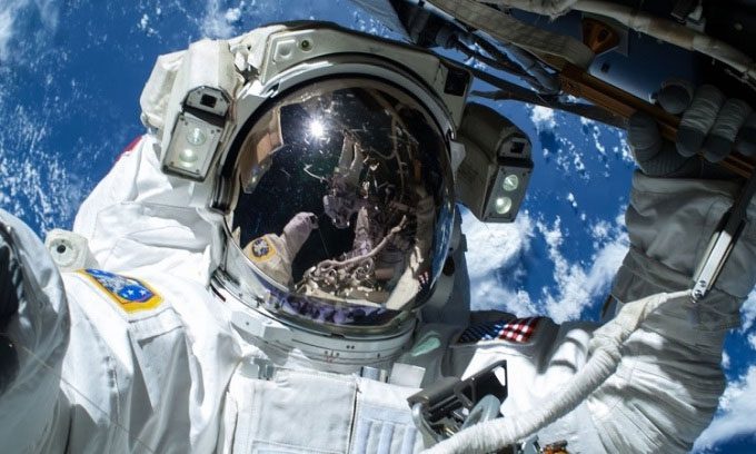 Astronaut Thomas Pesquet during a spacewalk in June 2021