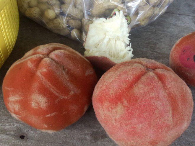 Ripe velvet peach has a deep red color