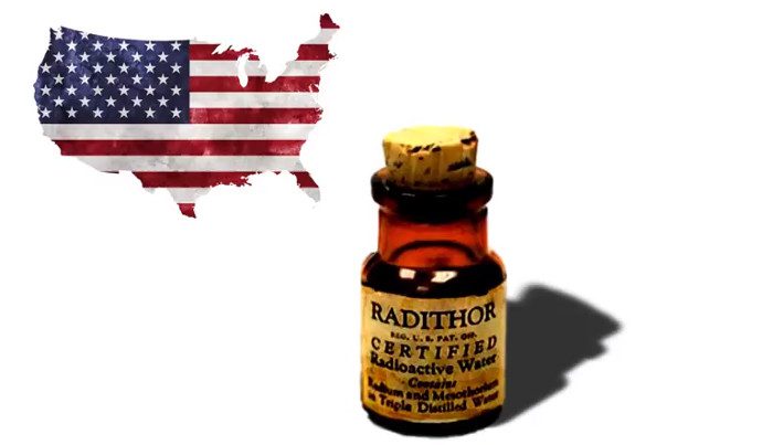 Image of the radioactive water bottle Radithor.