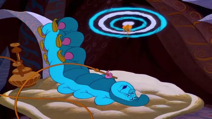 Image of the blue caterpillar from the film Alice in Wonderland.